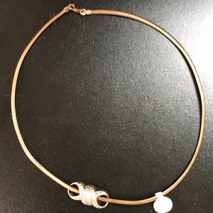 17" 18Kt Gold Vermeil Omega Necklace and OXO Diamond Accent Pendant